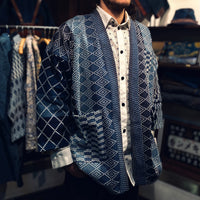 Aoyama Daruma indigo dye sashiko patchwork hanten jacket 藍染 刺し子 パッチワーク 半纏 ジャケット【Pre-order/受注生産 OK】