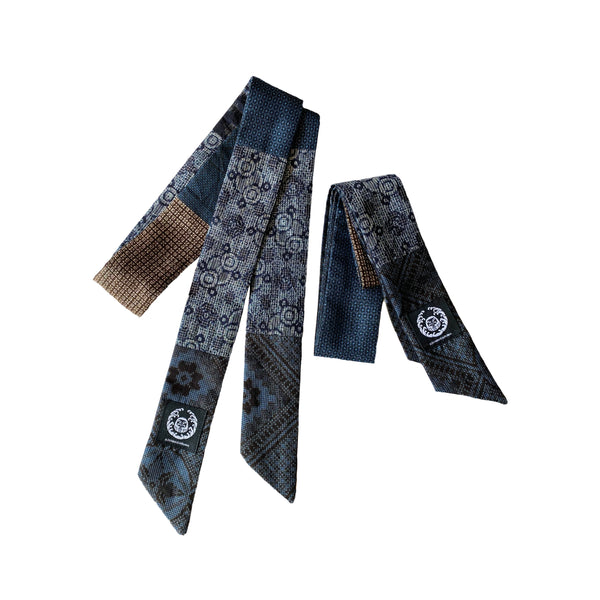 Aoyama Daruma indigo mud dye silk petit scarf necktie 藍泥染め シルク スカーフ ネクタイ