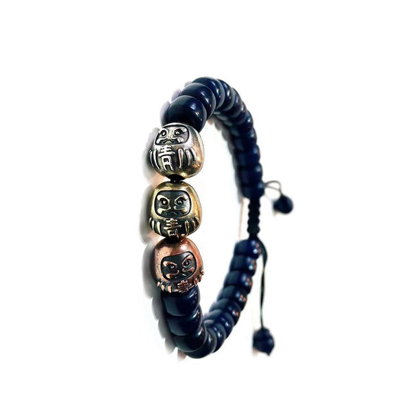 Aoyama Daruma lucky 3 brothers daruma indigo dye bracelet  強運三兄弟 だるま 藍染 ブレスレット