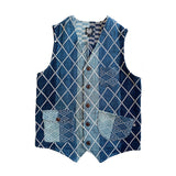 Aoyama Daruma indigo dye sashiko vest 藍染 刺し子 ベスト【Pre-order/受注生産 OK】